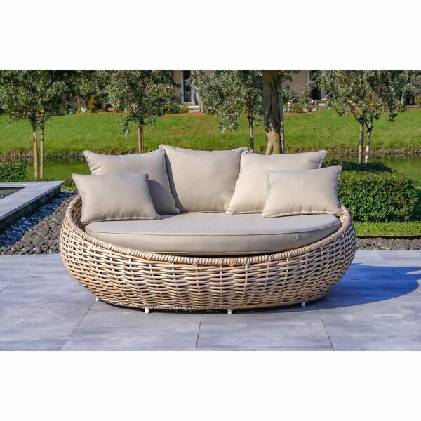 Outsy 67 in. Anna Outdoor Wicker Aluminum Frame Round Sun Lounger, White & Grey 0AAN-RSL-WH